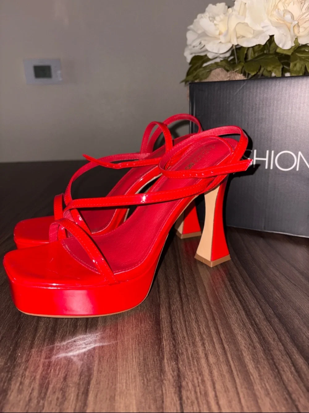 Fashion Nova Red Patent Strappy Platform Heels - Picture 2 of 7